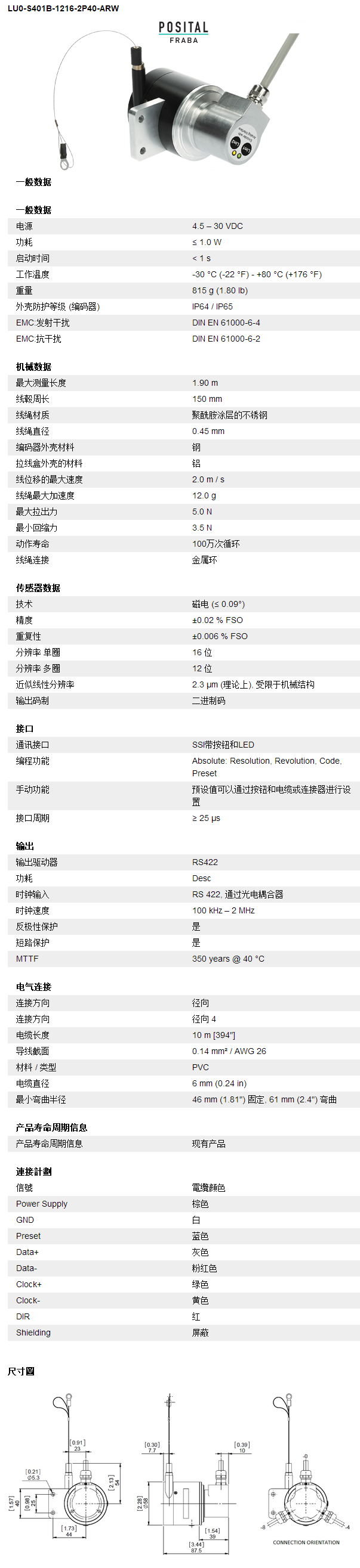 工业型线性传感器，金属加工外壳