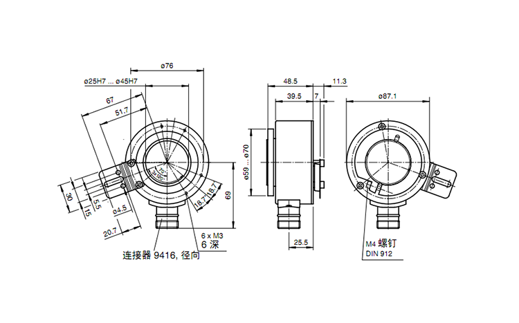 大孔径编码器径向插头输出